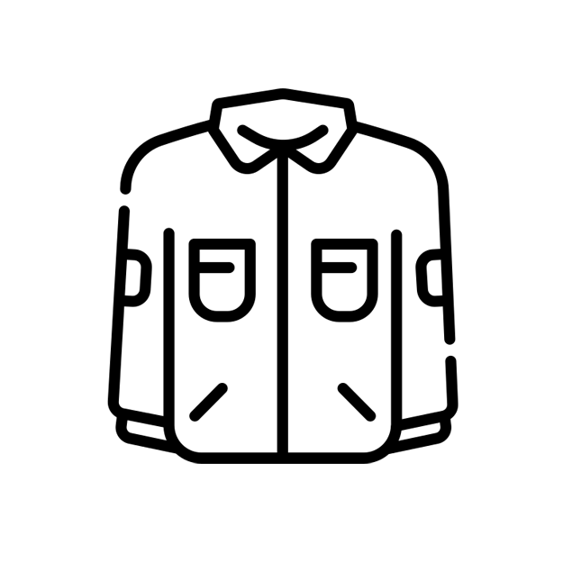 Black line drawing of a jacket on a light grey background
