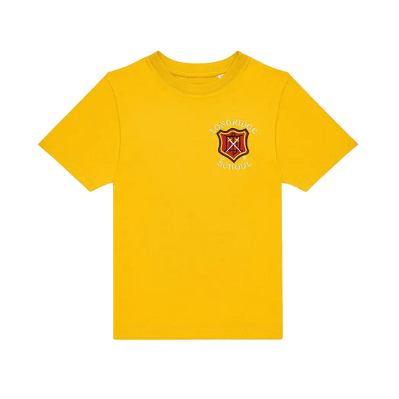 Yellow PE T-Shirt for Longridge C of E Primary School with school crest to the left chest area.